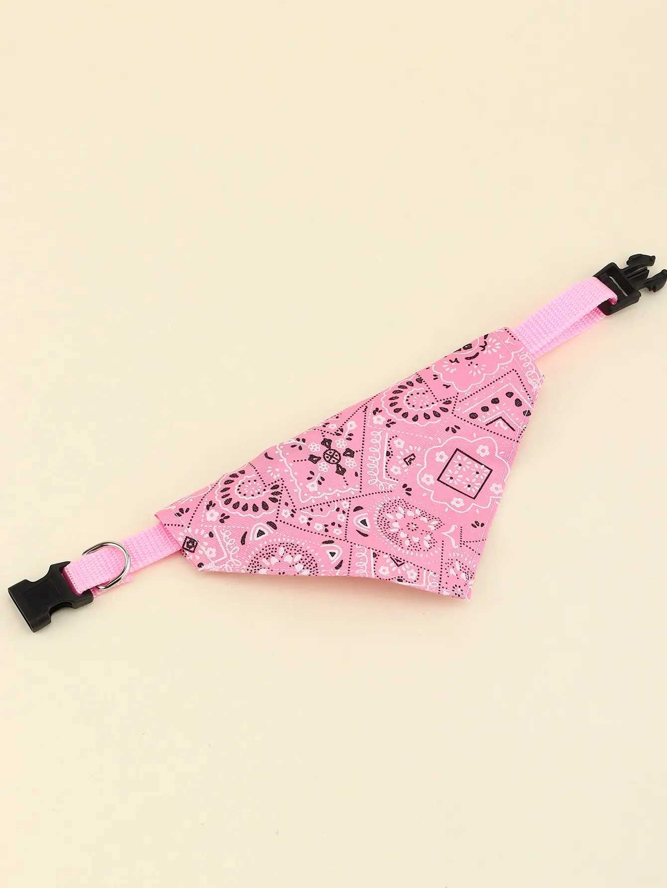 High Quality 1 piece of pink random pattern pet bandage with adjustable triangular and buckle shaped pet dog collar and bib T250407