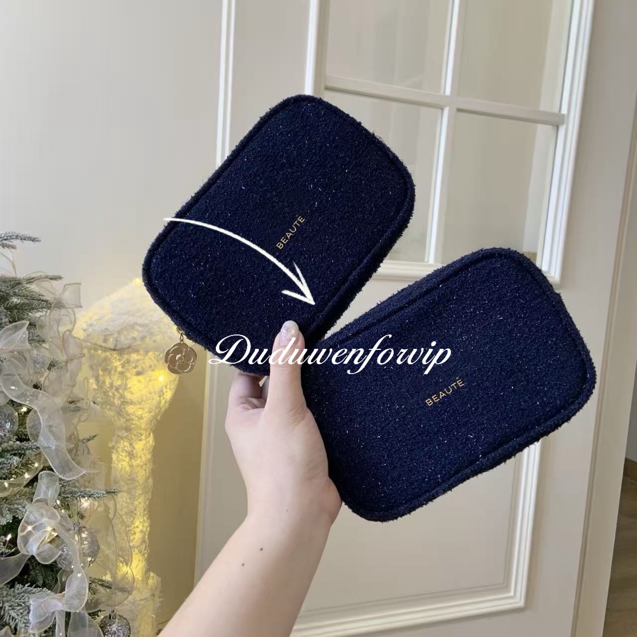 2025 Xmas new 20X12X5CM glitter storage case beaute.gift classical Cemallia charm ziper pouch beaute DIY organizer including gift box