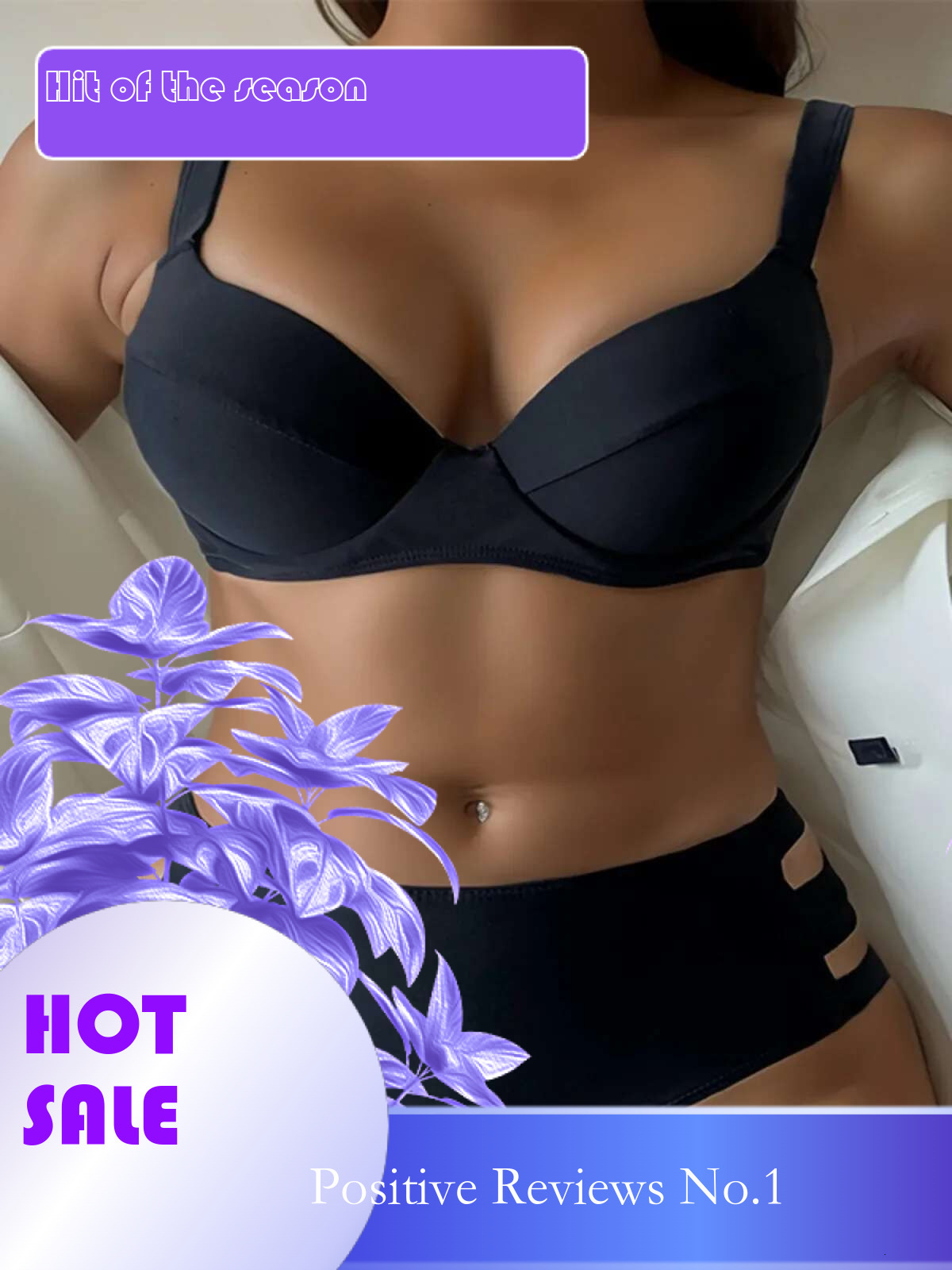 Dongdumaoyi Solid Color Black Two Piece Swimsuit For Women Sexy Underwire V Neck Suspender Backless Bikini Set High Waist Beach Swimwear