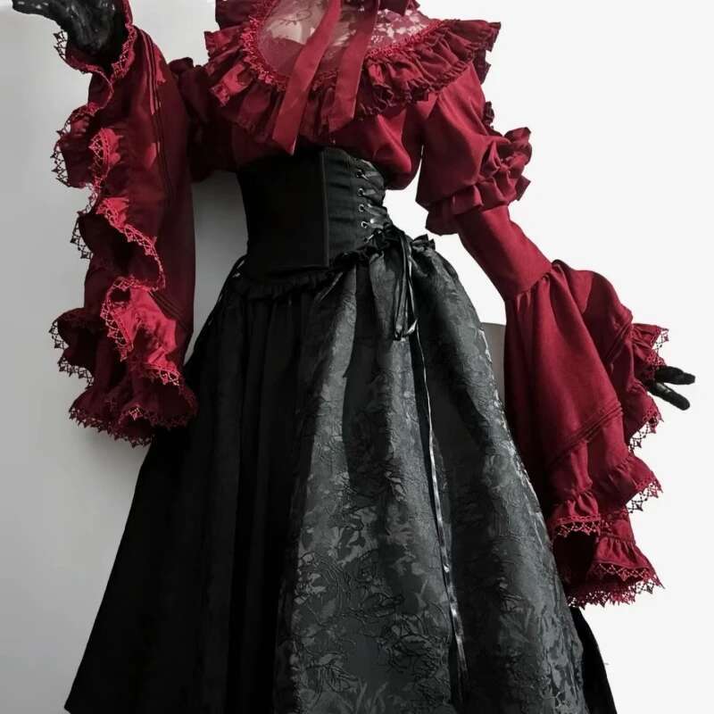 Japanese Kawaii JK Girl Sweet Cute Lolita Flare Sleeve Shirt Autumn Y2k Aesthetic Lace Patchwork Blouse Tops Women Chic Blusas