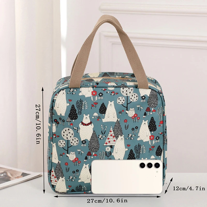 Portable large capacity insulated lunch bag waterproof cloth handbag box outdoor carrying picnic 250401