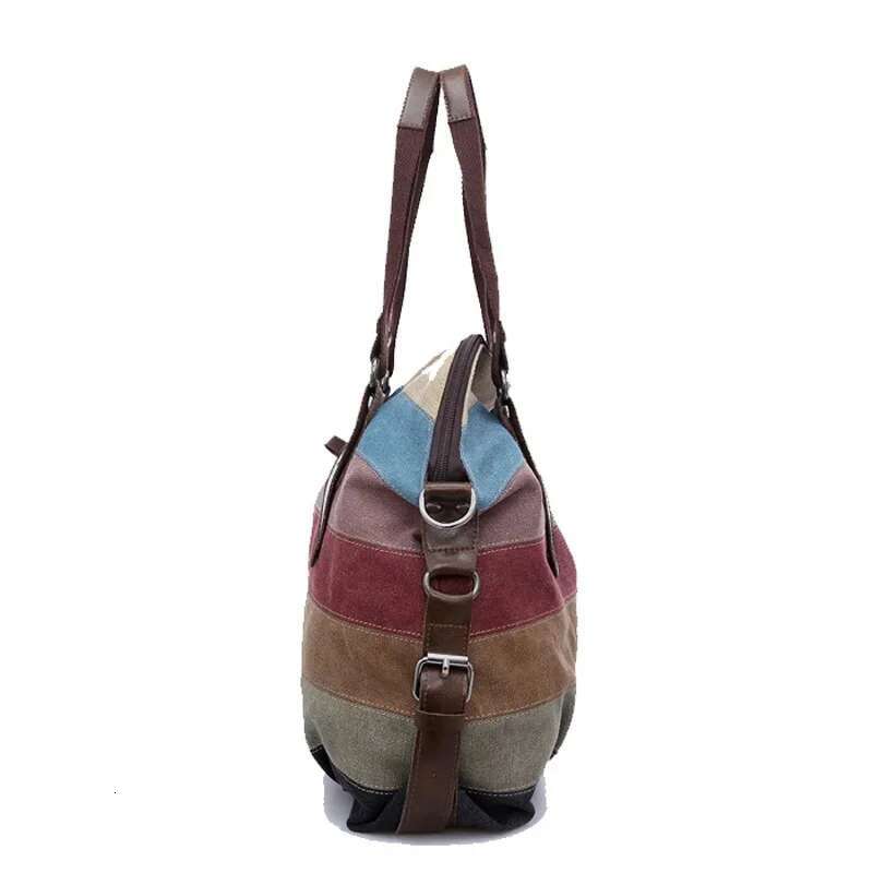 Canvas Women Handbag Striped Patchwork Shoulder Bag Famous Brand Handbags Large Tote Messenger Crossbody Rainbow S Xa274c