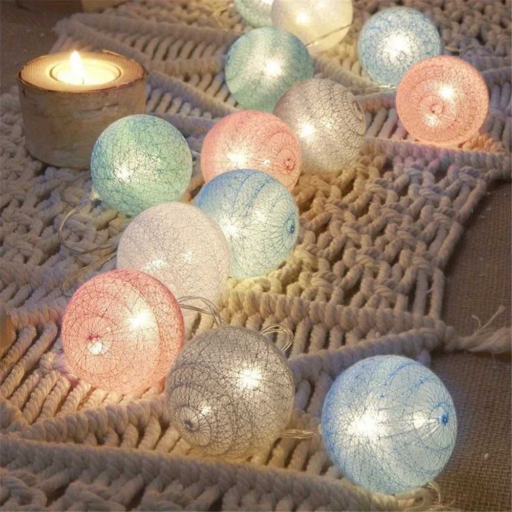 Cotton Garland Balls Lights String Christmas Easter Outdoor Hanging Party Baby Kids Room Bed Fairy Lights Decorations W251107