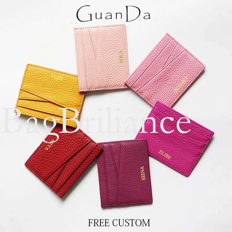 Genuine Leather Holder Woman Custom Name Designer Slim Card Wallet Man Engrave Initials Business Coin Purse