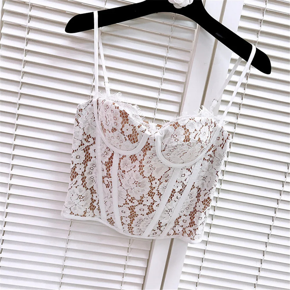 French retro ed lace sexy slim Camisol womens backless cut top full bra vest Y4637 250407