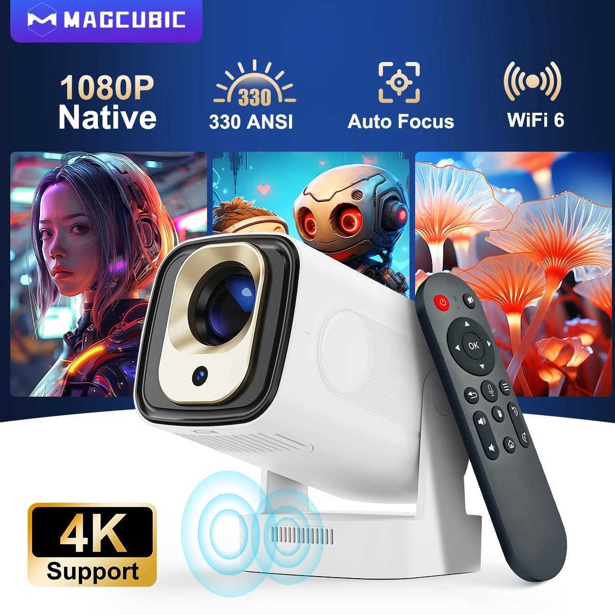 Magcubic HY310 Mini Projector for Outdoor Movies Auto Focus 1080P 330ANSI Android 11 WiFi6 BT5.4 4K with Air Mouse Voice Remote X250407