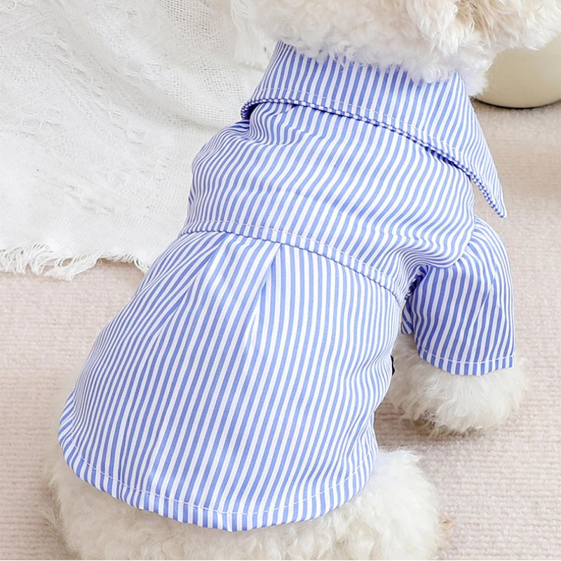 Pet Dog Clothes Bowknot Striped Shirts Thin Summer Blue Fashion Chihuahua Stripe Shirt for Small Dogs Clothing Wholesale 250407