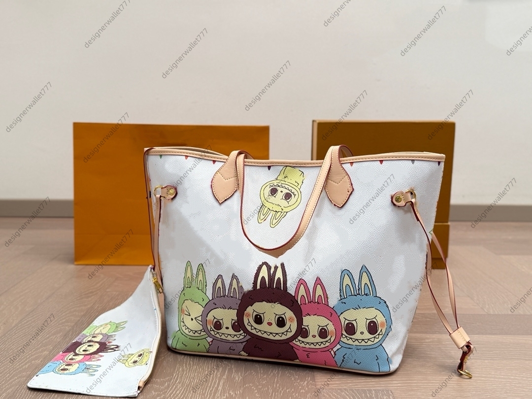 Luxury womens designer bag labubu women handbag popmart lady underarm tote bags 2pcs pocket red inside shoulder bag purse m14997 letters and flowers