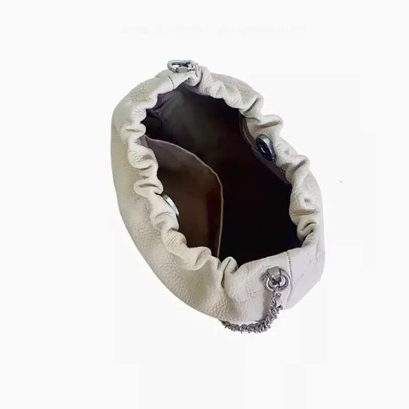 Ruched Design Hasp Open Cloudy Hobo Clutch Beige Small Chain Strap Women Crossbody Bag 100% Cowhide Leather Soft Daily Purse