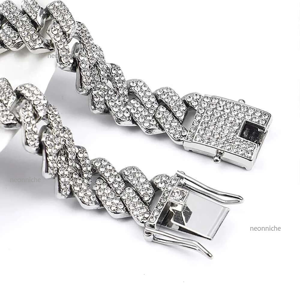 Hip Hop Shining 15MM k Womens Sier Water Dia D Out Cuban Chain Punk Jewelry Necklace GiftXJ250322