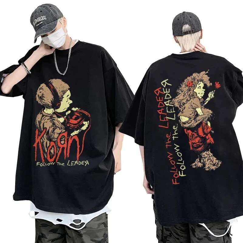 Korn Follow The Leader Walkman Shirt Men's Metal Gothic Rock Band T Shirts Unisex Clothing Fashion Vintage Oversized T-Shirt