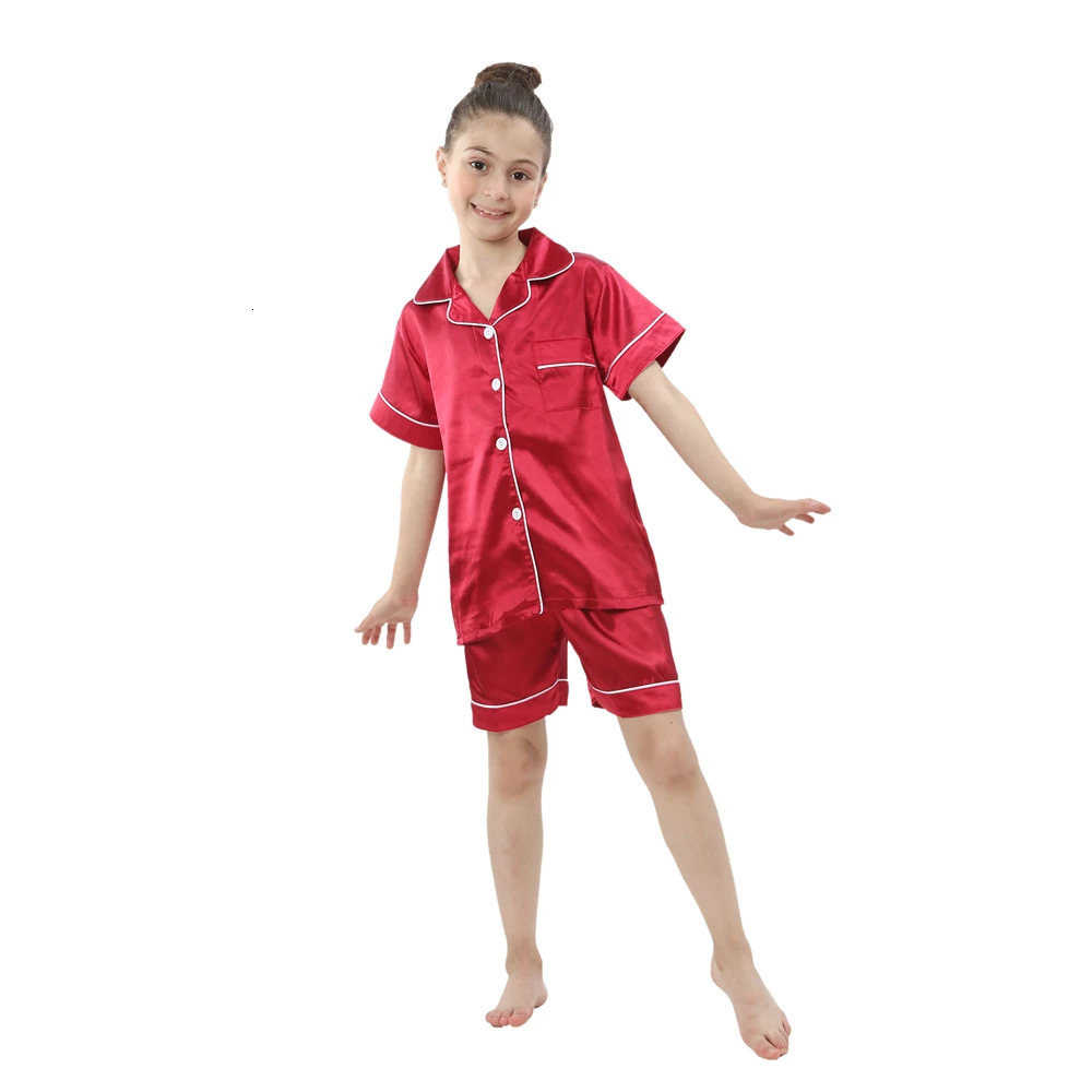 Summer Children Clothes Pajama Set Stain Silk Soft Solid Color Comfortable Clothing Kids Girls Boys Pajamas Sleepwear 250407