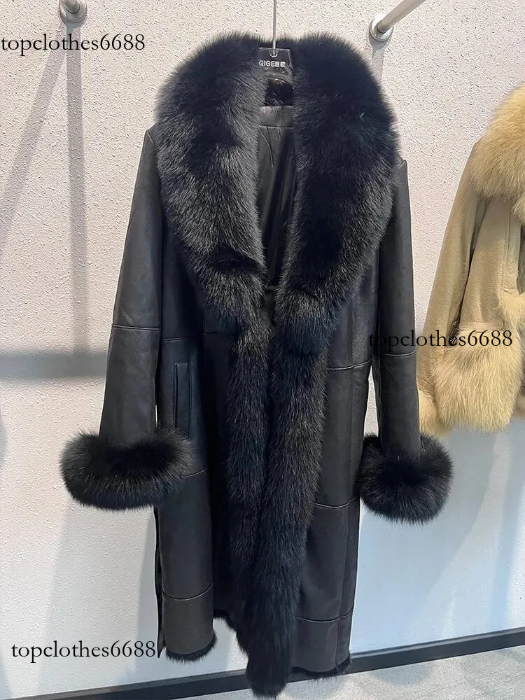 2024 New Fashion Winter Real Fox Fur Collar Women Natural Rabbit Jacket Outwear Long Thick Warm Female Coat