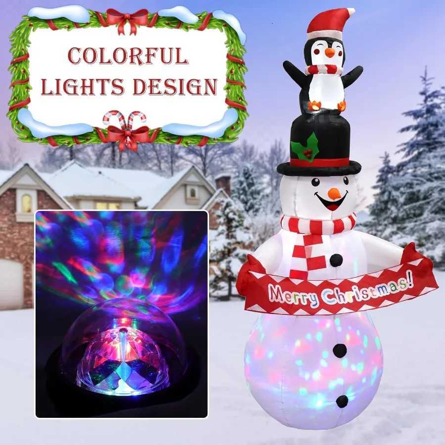 6FT Christmas Snowman Inflatable Decoration with Rotating LED Lights for Outdoor Holiday Party Patio Garden Lawn and Yard Decor W251107