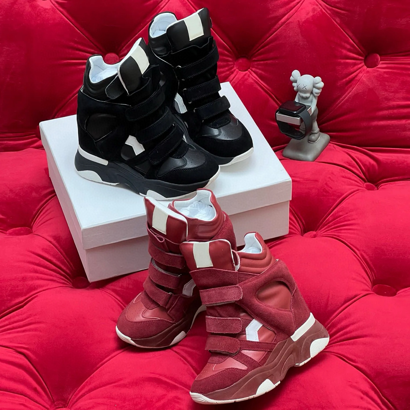 high top Wedges sports and leisure shoes sloping heels for increased height Suede Luxury design shoes Women brand lace up trainers Outdoor shoes 35-42