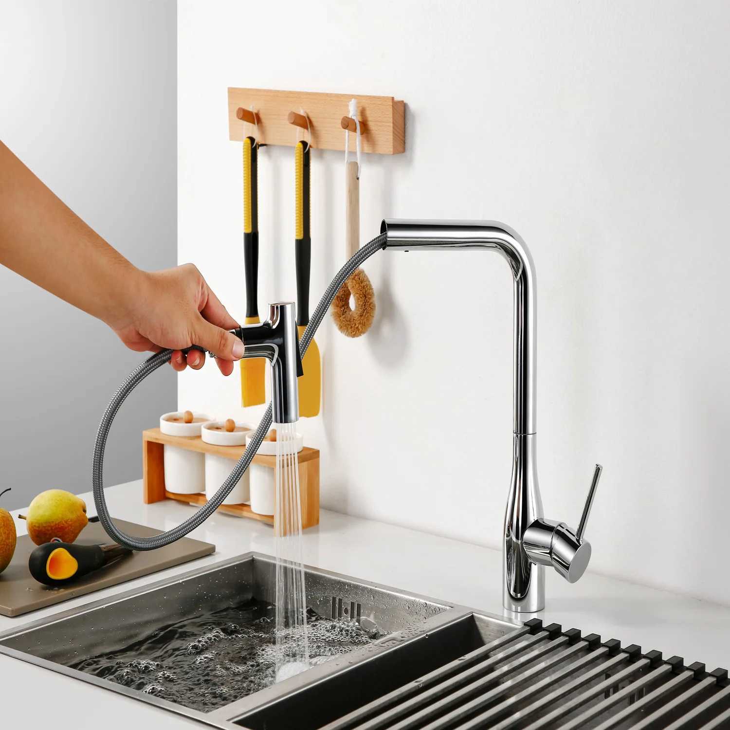 F1/2 M151 Nylon Braided ible Hose Stainless Steel Hose Kitchen Faucet Pl Out Hose Silica Gel Inner Tube Gray Black Chre Y251107