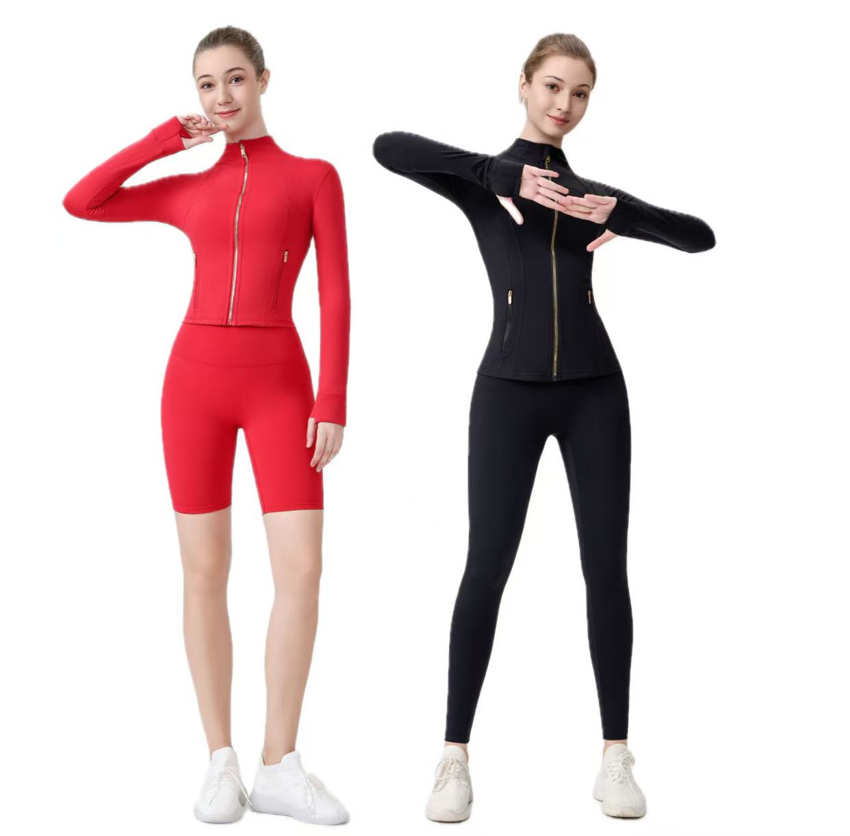 hot Yoga Jacket Women Define Workout Sport Coat Fitness Sports Quick Dry Activewear Solid Golden Zip Up Sweatshirt Sportwear jump girl close skin take leggings set