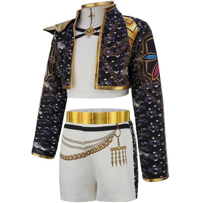 Childrens Kpop Demon Hunter Rumi Cosplay Costume Anime Girls Golden Black Role Play Outfit Stage Performance Halloween Sets W251107