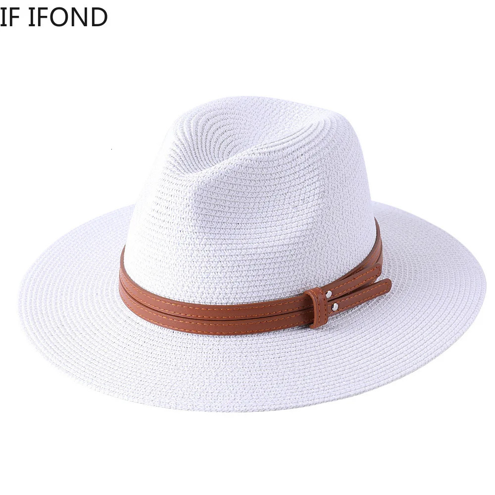 56585960CM Natural Panama Soft Straw Hat Summer WomensMens Wide Brown Beach Sun UV Protection Fedora 250326