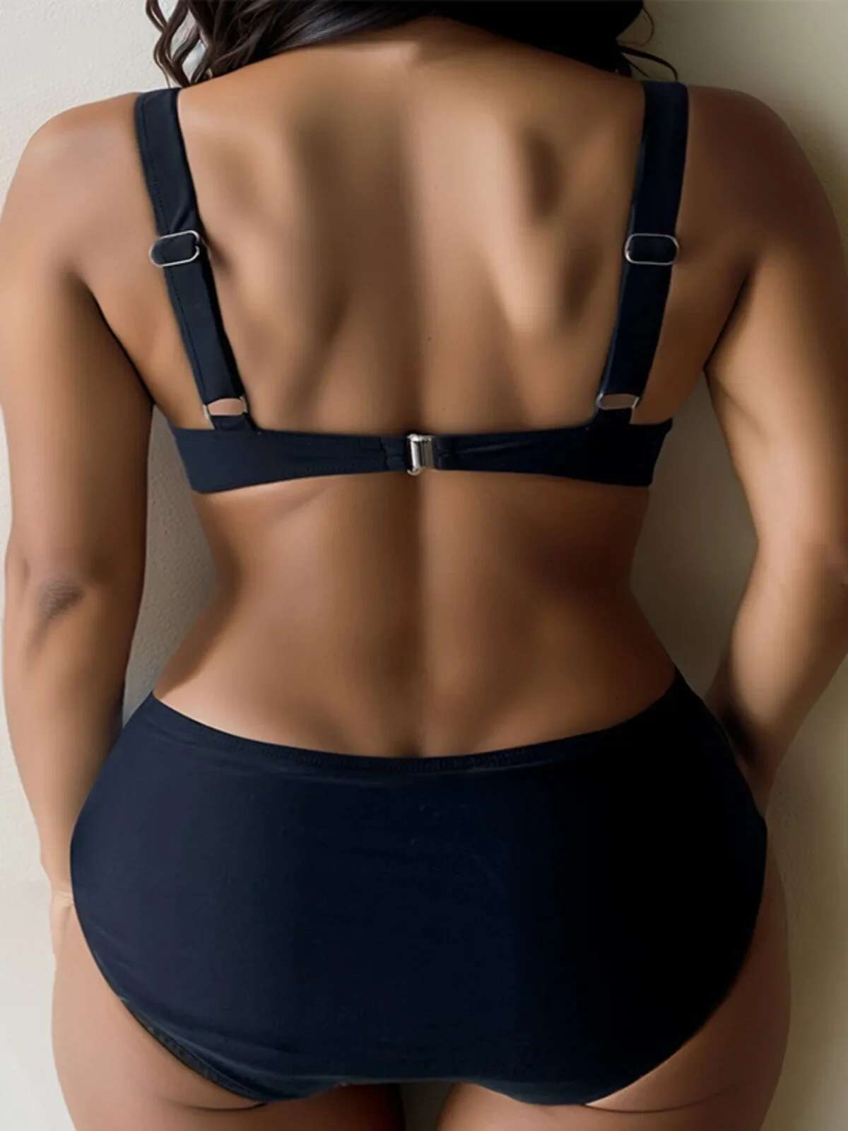 Dongdumaoyi Solid Color Black Two Piece Swimsuit For Women Sexy Underwire V Neck Suspender Backless Bikini Set High Waist Beach Swimwear