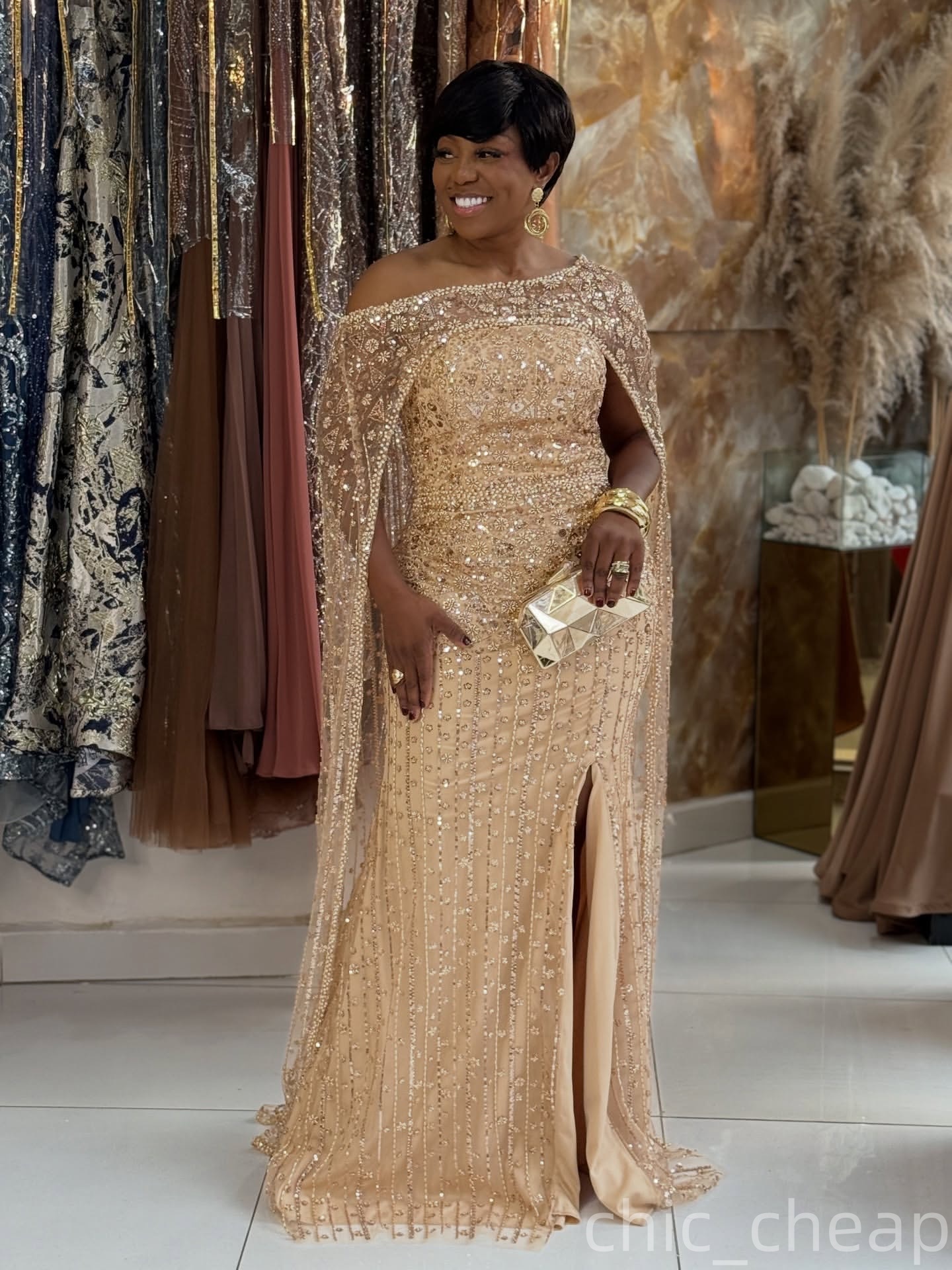 2026 Plus Size Champagne Mermaid Mother Of Bride Dresses Sequined With A Wrap Evening Party Mama's Dress Vintage Birthday Wedding Guest Groom Mot