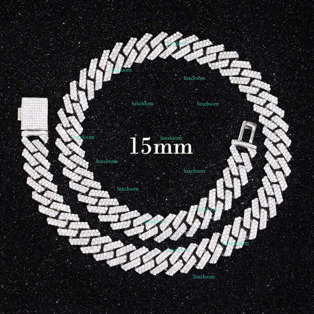 Designer Hip Hop Chain Necklace with VVS Moissanite - White Gold Plated 15mm Wide 2-Row K Chains
