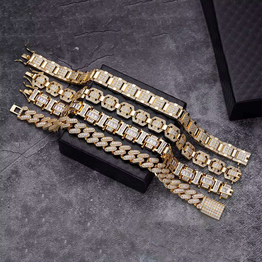 Fashion Hip Hop Jewelry Custom 925 Sterling Silver Iced Out 12mm CZ Diamond Cuban Link Bracelet