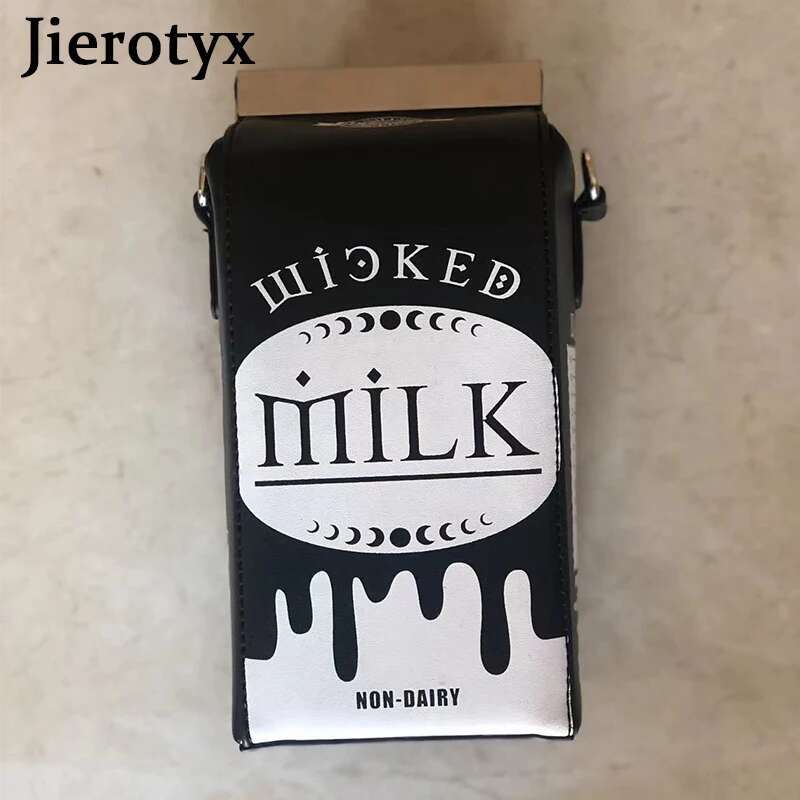 JIEROTYX Milk Box Purses And Handbags For Women Black Haruku Style Female Shoulder Bags Punk Clutch With Chain Gothic Dark