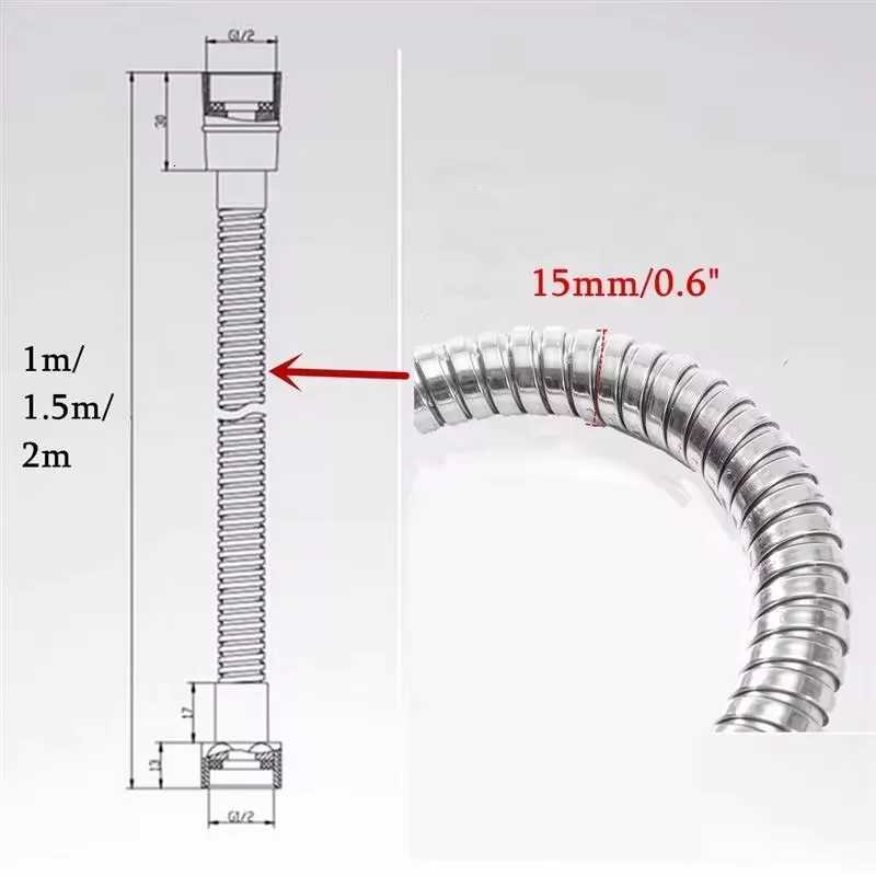 Golden 15m/2m/ G1/2 ible Shower Hose High Pressure Explosion-proof Stainless Steel Bathro Shower Extension Pipe Y251107