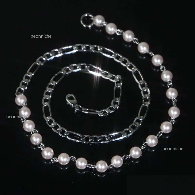 Other Jewelry Sets Classic Half Pearl Cuban Chain Beaded Necklace Bracelet Women Lady Girl New Fashion Iced Out Zirconia Hip Hop Best Ot6Wm