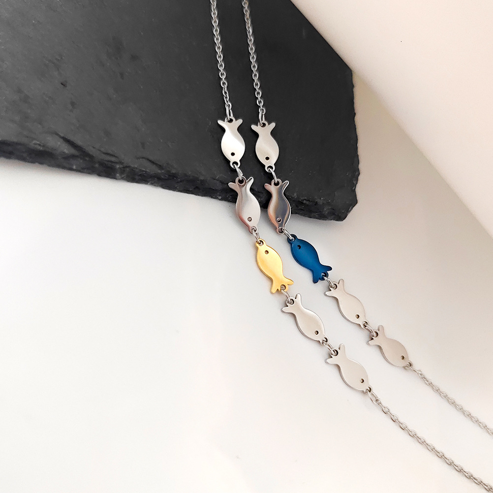 New Blue Fish School Upstream Inspiration Pendant Titanium Steel Bracelet Necklace Gift Jewelry