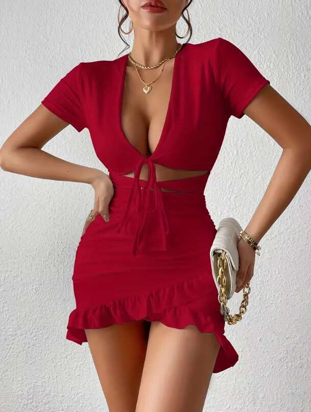 Sfy2705 Women's Babydoll Erotic Night Pamas Sexy Deep V-Neck Bodycon Dress