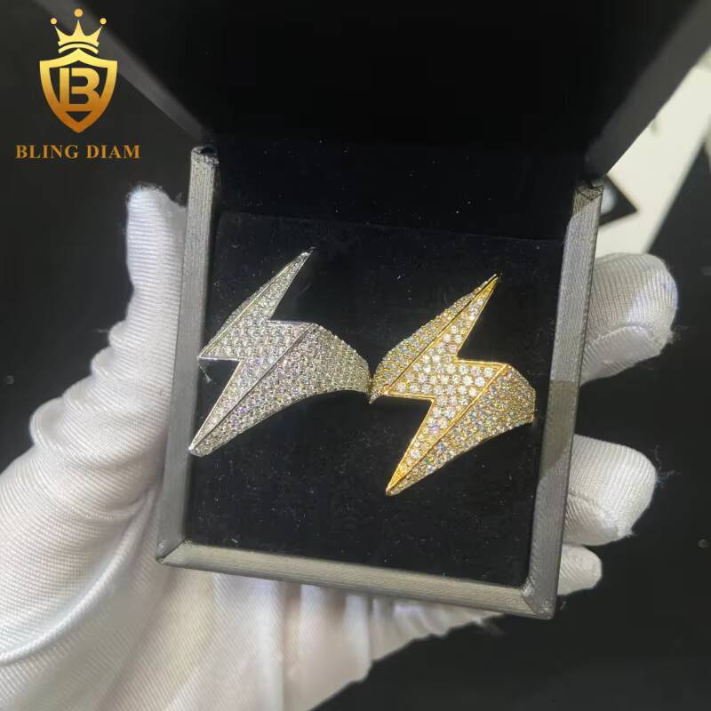 Fashion Lightning Shape S925 Moissanite Rings Iced Out VVS Moissanite Hip Hop Jewelry High Quality Diamond Pass Diamond Test GRA