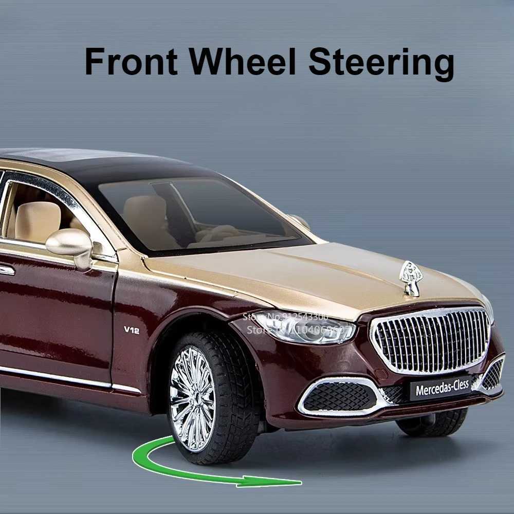 1 24 Maybach S680 Car Model Toy Door Open Sound Light Pull Back Die Cast Metal Shock Absorber Model Boy Series GiftXJ250407