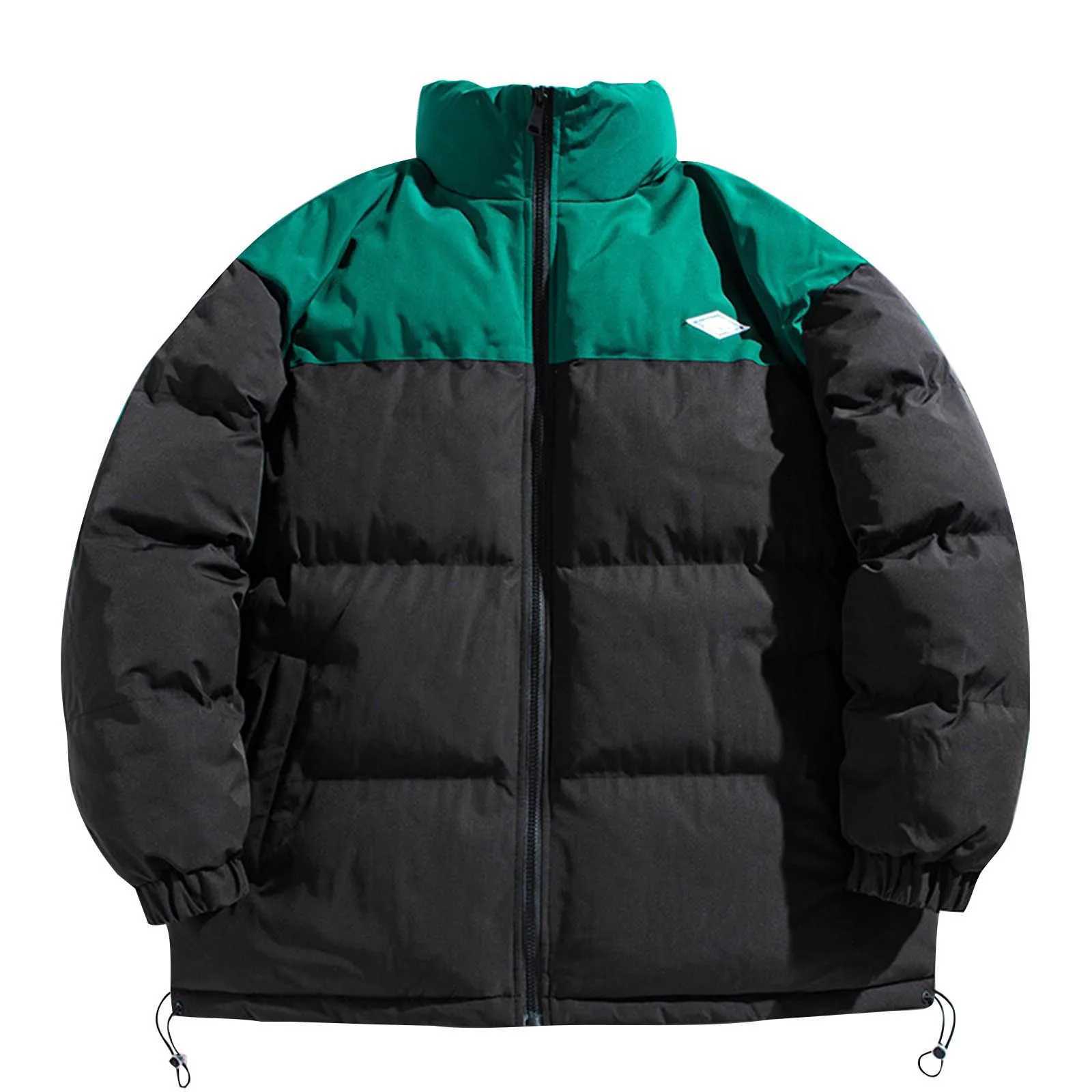 MenS Cotton Padded Jacket Winter Thick Warm Loose Patchwork Contrast Color Standing Bread Coat Men Windbreak Fleece JacketT251107