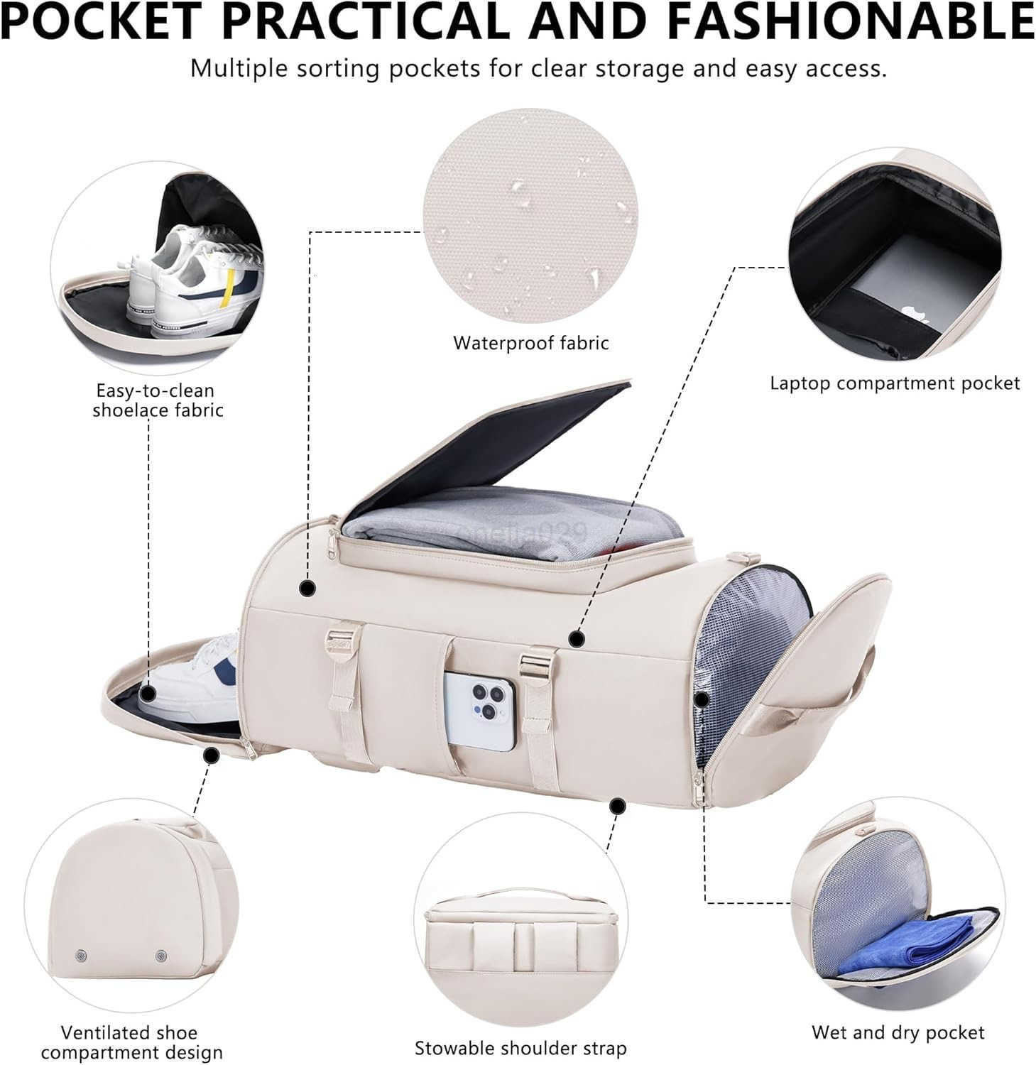 Gym Bag for Women Men Duffle Travel Bag with Shoes Compartment and Wet Pocket Waterproof Overnight Carry On Bag Backpack with Two Elastic Bottle Holde