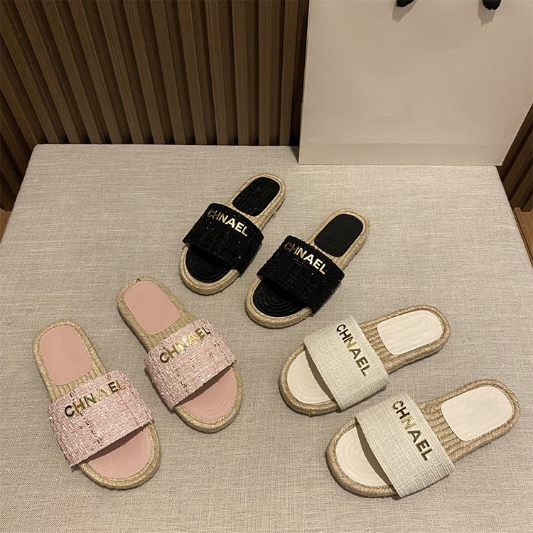 Women 2025 summer new fashion small fragrant woven flat slippers outdoor wear casual lazy shoes beach shoes