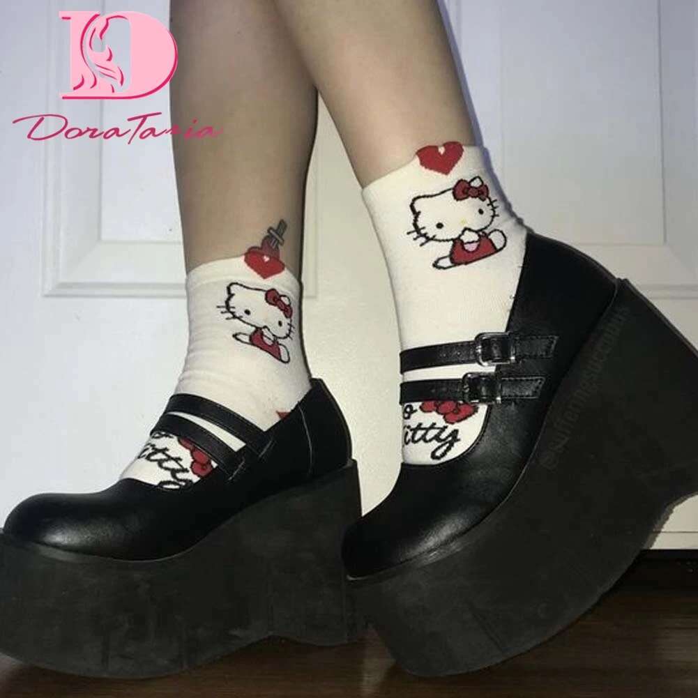 DORATASIA Brand New Female Lolita Cute Mary Janes Platform Wedges High Heels Women's Pumps Sweet Gothic Punk Shoes Woman