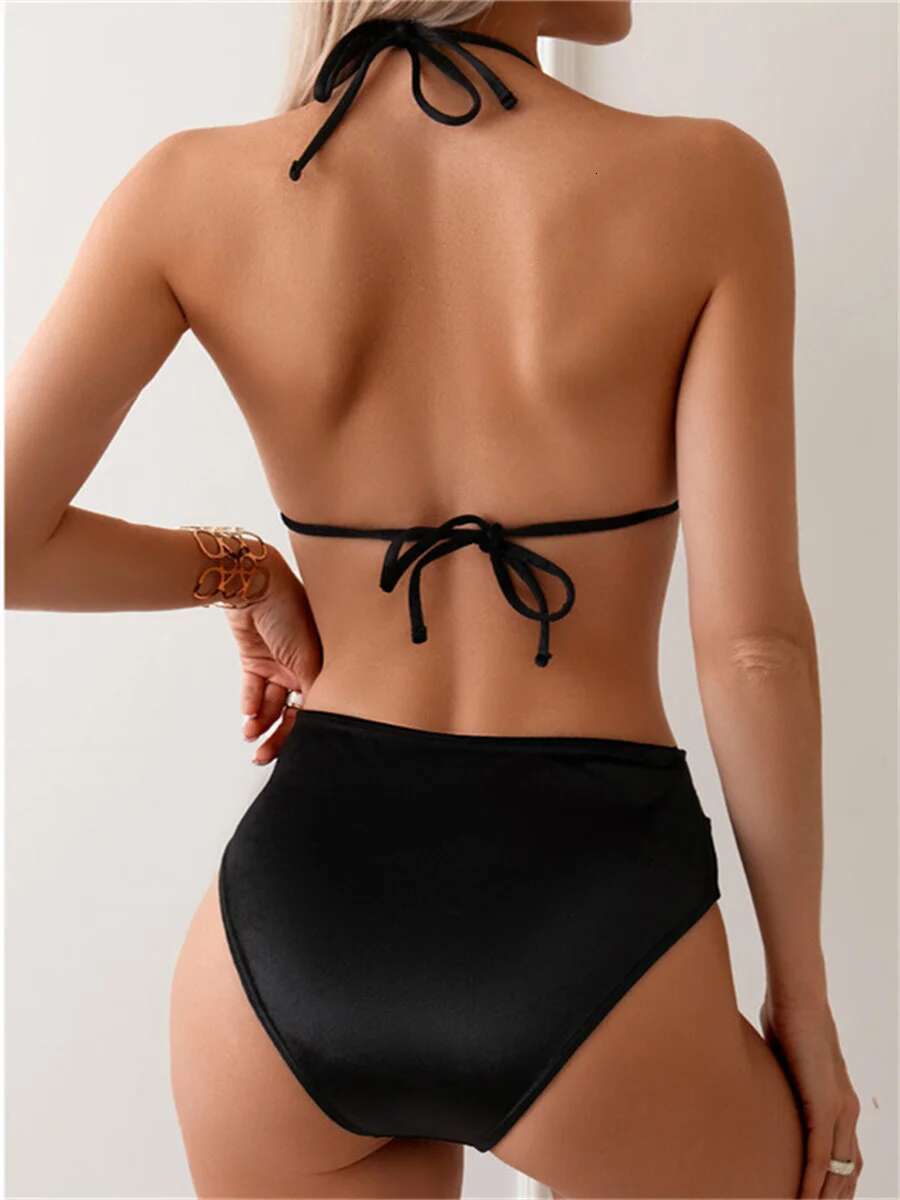 Dongdumaoyi Sexy High Waist Bikini Set Women Black Velvet Rhinestone Push Up Two Piece Swimsuit Bathing Swimming Suit Bandage Swimwear