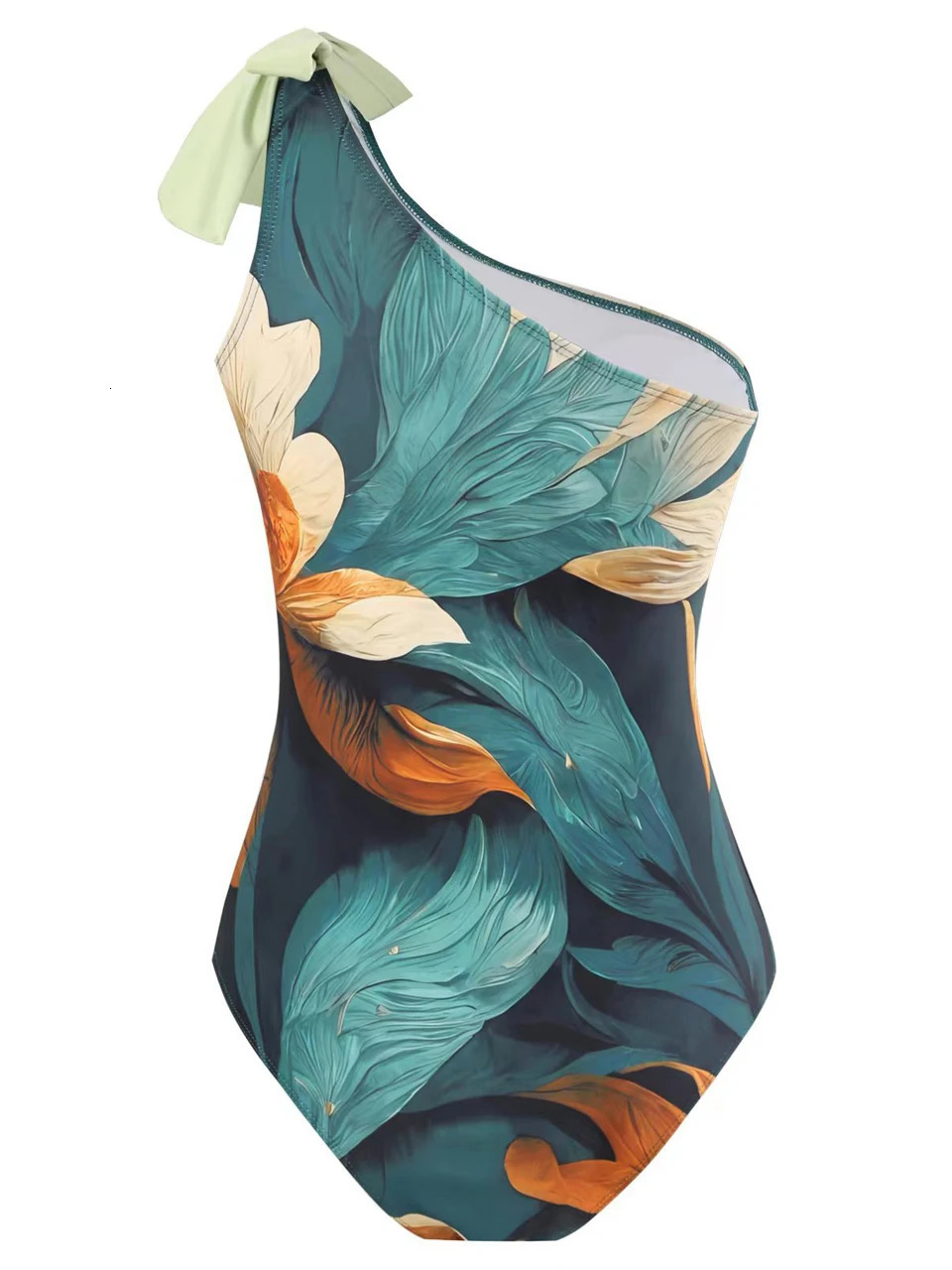 One Shoulder Swimsuit Beach Skirt Women Two Piece Vintage Print Swimwear Female Bathers Bathing Swimming Summer Beachwear 250313