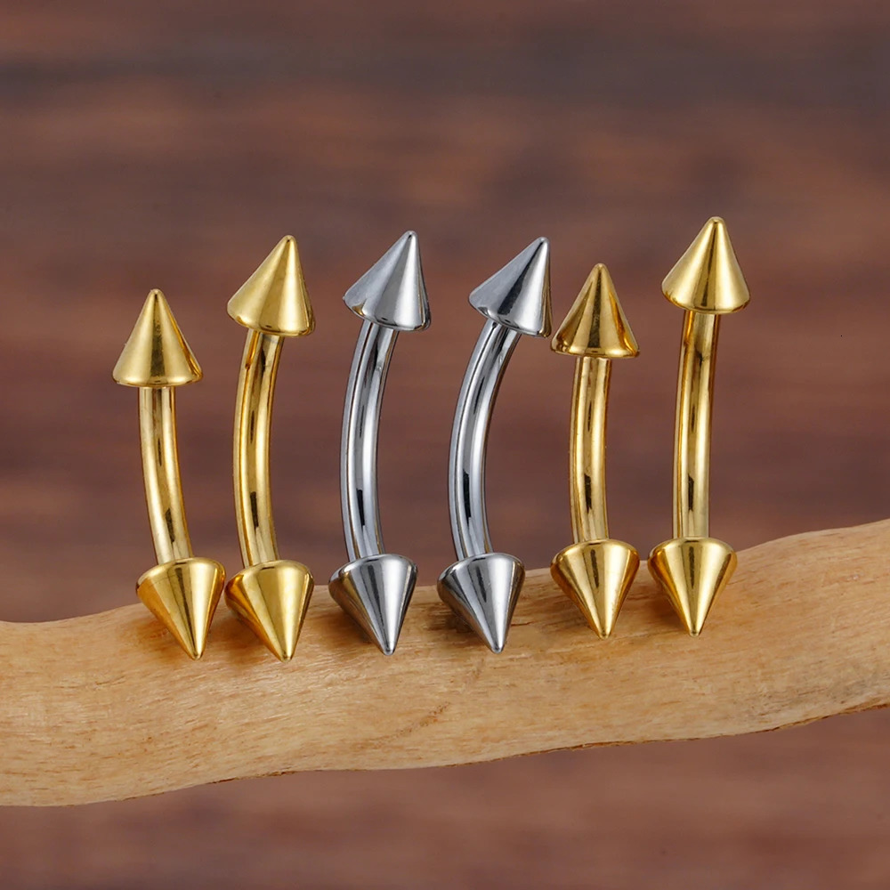 5pcs/lot Right Grand ASTM 36 16G Curved Barbell Eyebrow Ring with Spikes Cartilage Forward Helix Conch Rook Earring 250403