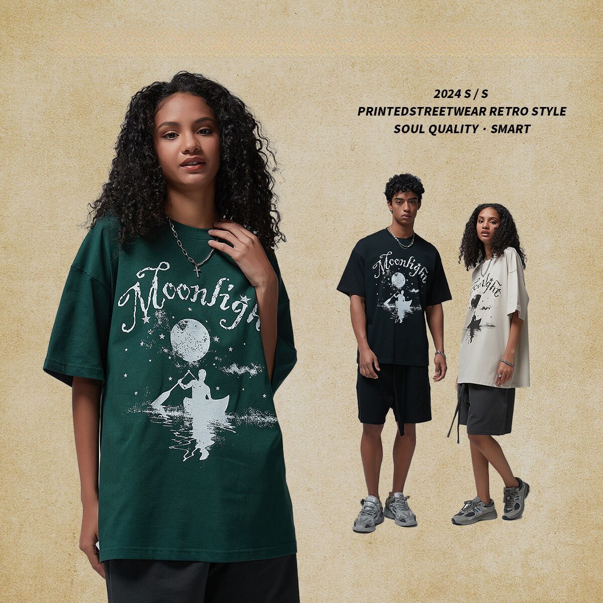 Wear | 2025 Summer White Ink Digital Direct Spray Printed Men's Short sleeved T-shirt Trendy Brand Unisex Couple T