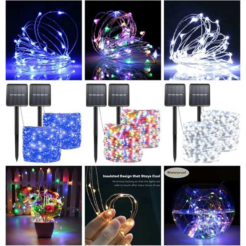 1/2 PCS Outdoor Waterproof Solar Light String 50/100/200/300 LED Waterproof 8 Modes Copper Wire Solar Fairy Light W251107