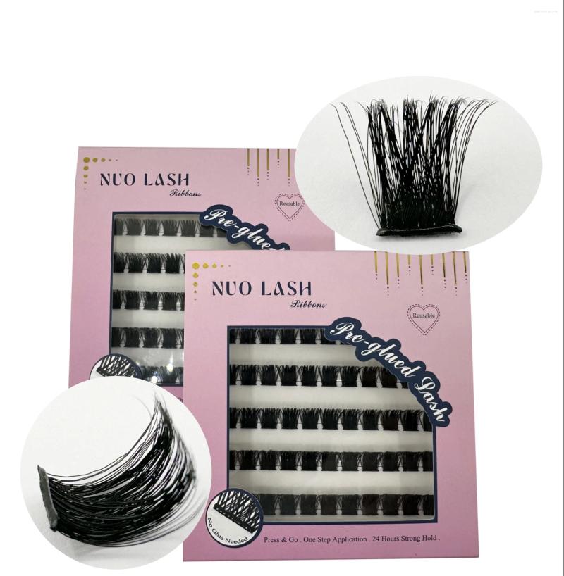 False Eyelashes Nuo Ribbon Self Adhesive Cluster Lashes Press On No Glue Needed Pre-bond Reusable Glueless Pre-Glued Lash Extension Private