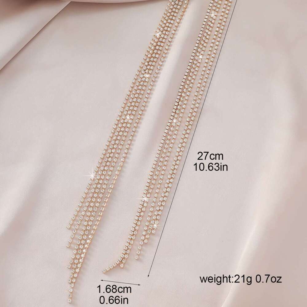 Super immortal elegant triangle long tassel gold rhie for brides, fashionable and versatile, exaggerated personality earrings