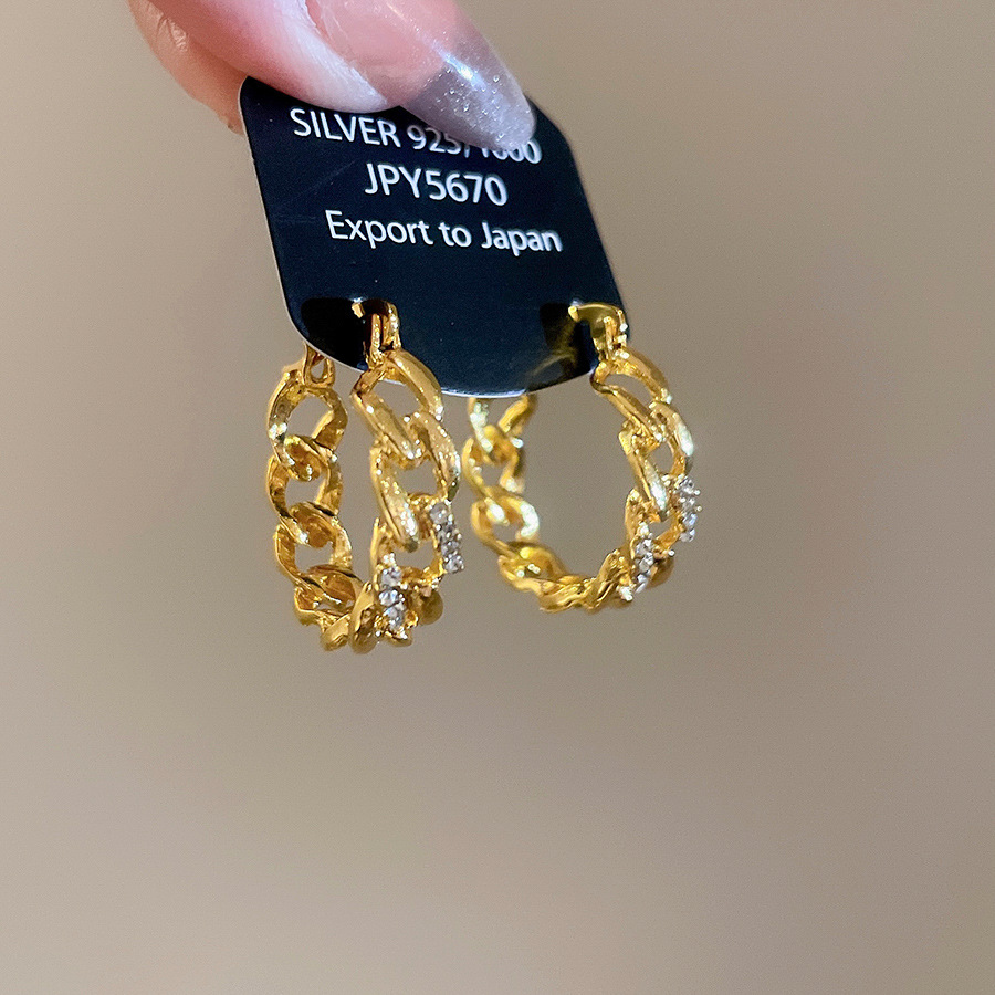 French Retro Diamond-Studded Hollow Chain Unique Design Sense Light Luxury High-End Earrings - view 7