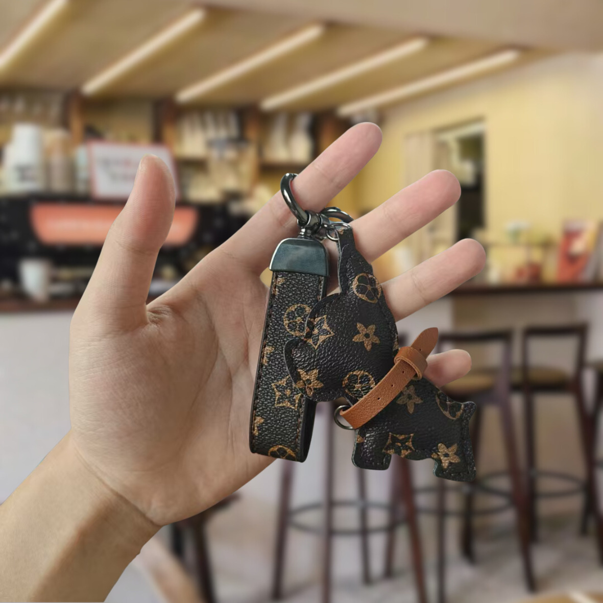 Luxury Bulldog Charm with Vintage Monogram Cute Key Ring Bag Accessory Wholesale