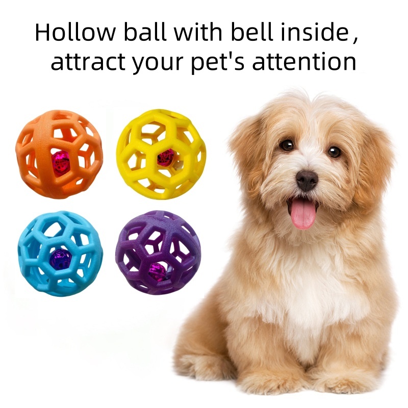Dog Chew Toy Hollow Ball with Jingle Bell Inside Durable Soft Pet Chew Tooth Cleaning Ball Toys Rubber Non Toxic