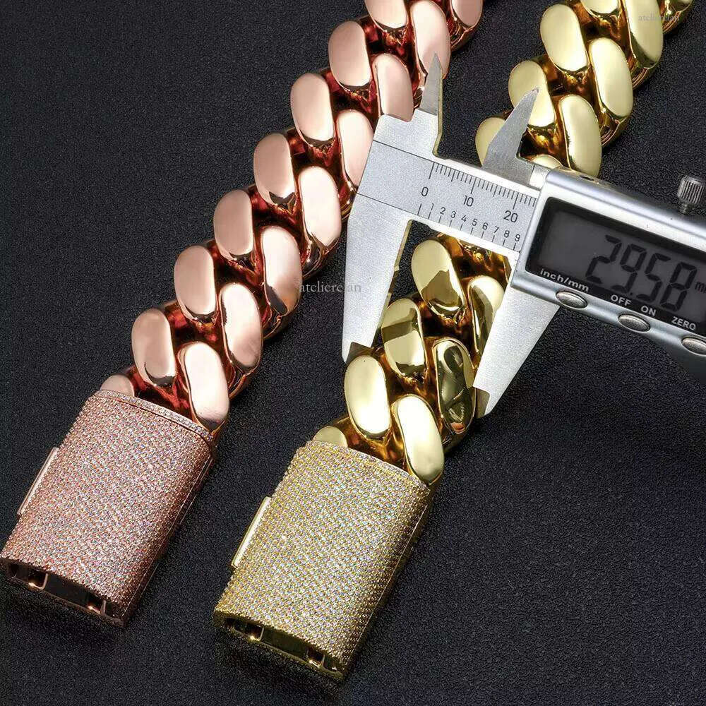 NUOYA Hip Hop Jewelry 30/40mm Chunky Miami Cuban Link VVS Moissanite Clasp Rose Gold Plated Brass Chain Necklace in Stock