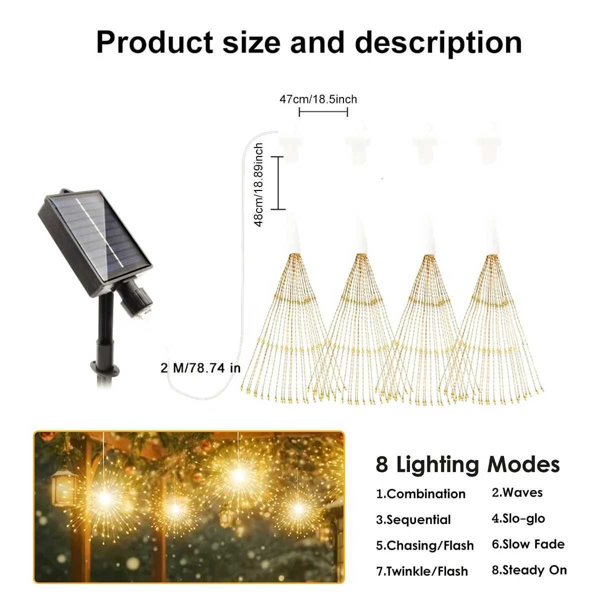 1PC Hanging Solar Firework Lights 480LED Starburst Lights Outdoor Waterproof String Lights 8ModesChristmas Halloween Decor W251107